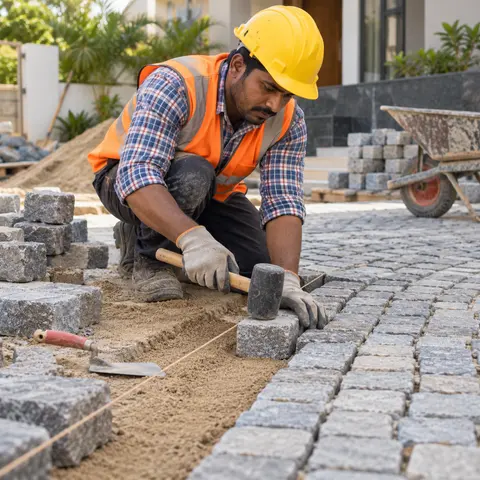 Cobblestone Paving - illustrative installation process
