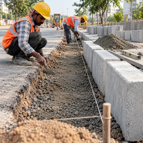 Kerbstone / Curbstone Installation - illustrative material detail