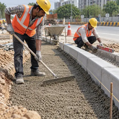 Kerbstone / Curbstone Installation - illustrative surface preparation