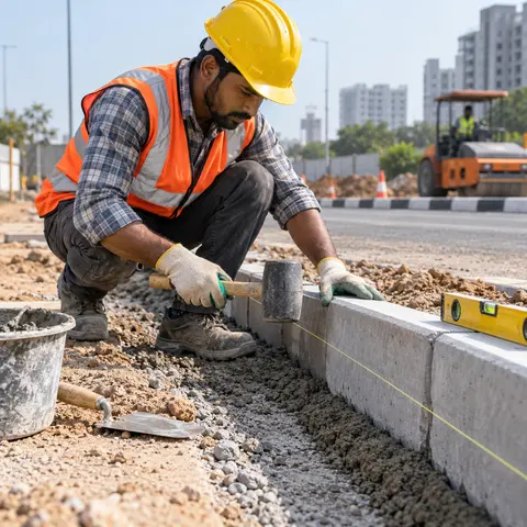Kerbstone / Curbstone Installation - illustrative installation process
