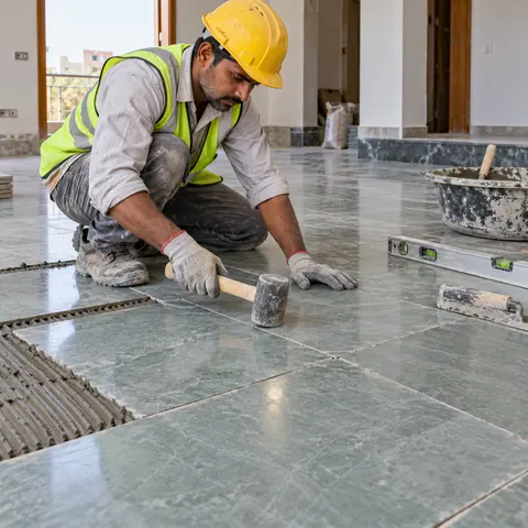 Kota Stone Flooring - illustrative installation process