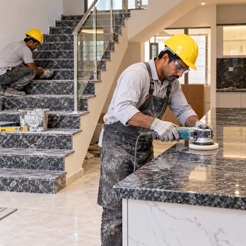 Staircase and Countertop Stone Works - illustrative installation process
