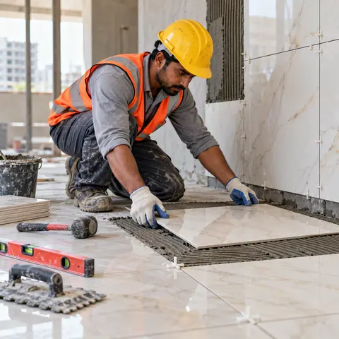 Tile Flooring and Wall Cladding - illustrative installation process