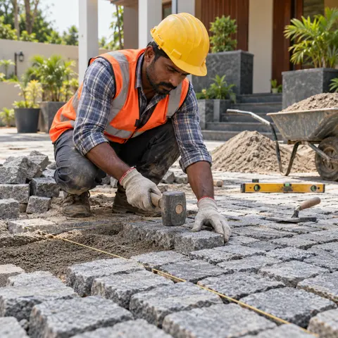 Cobblestone Paving - illustrative installation process