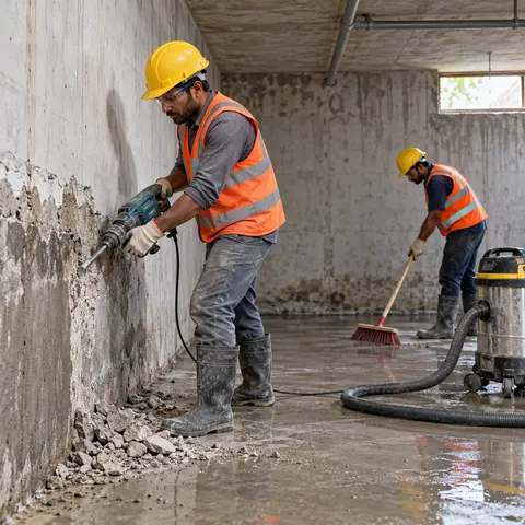 Basement Waterproofing - illustrative surface preparation