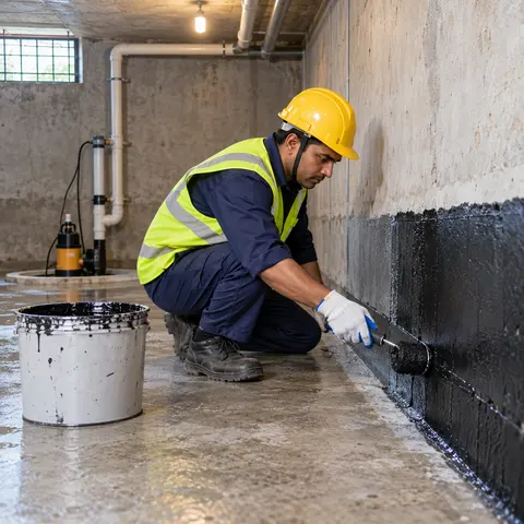 Basement Waterproofing - illustrative installation process